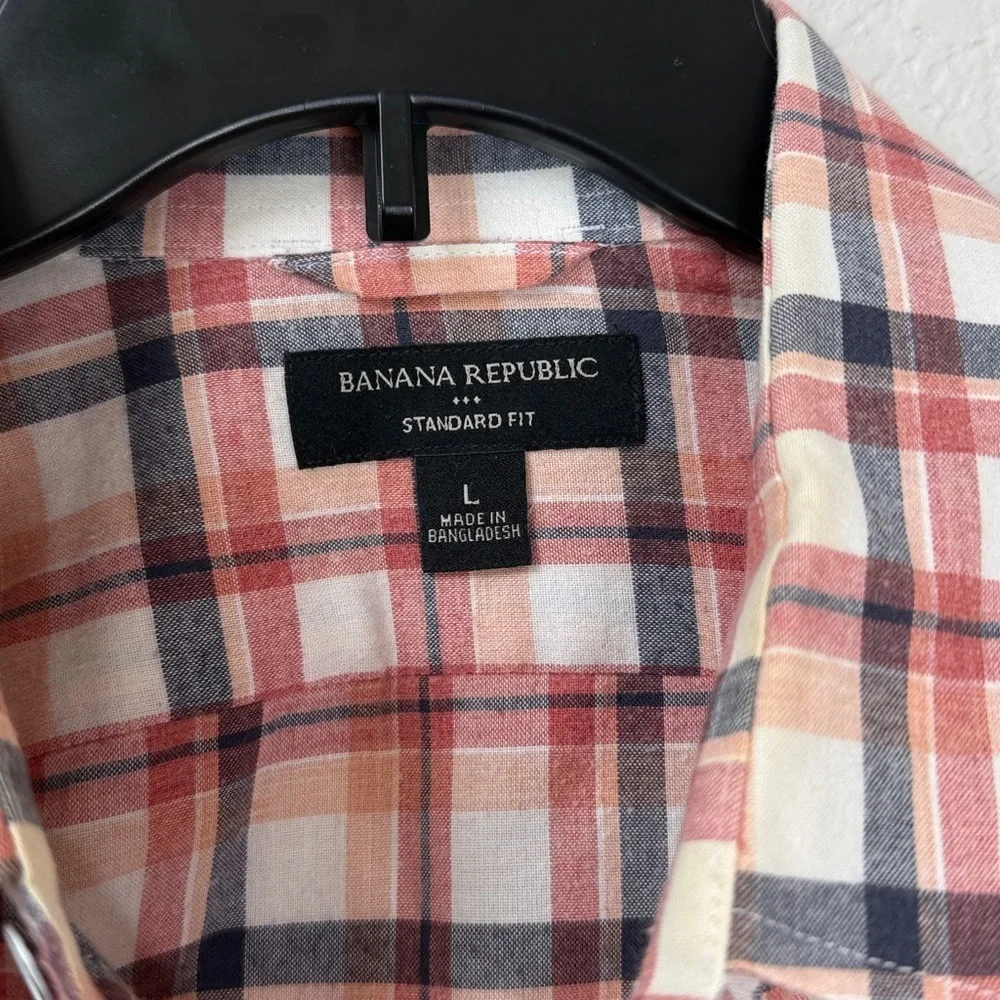 Banana Republic Standard Fit Button Down Plaid Casual Shirt Red Gray size Large